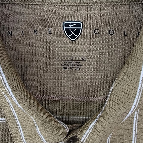 Nike Golf Polo Shirt Men’s L Bronze White Striped Dri-FIT Performance Wicking - Picture 5 of 7